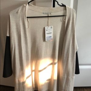 Zara knit cardigan with leather sleeves